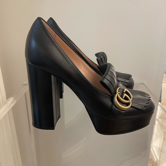 Gorgeous Black Gucci Marmont High Heel Loafer 8.5 - Picture 1 of 6